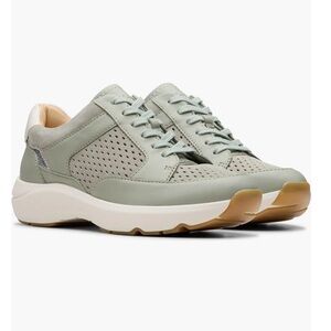CLARKS Tivoli Comfort Walking Sneakers Light Green Leather Lace-Up New Size 10